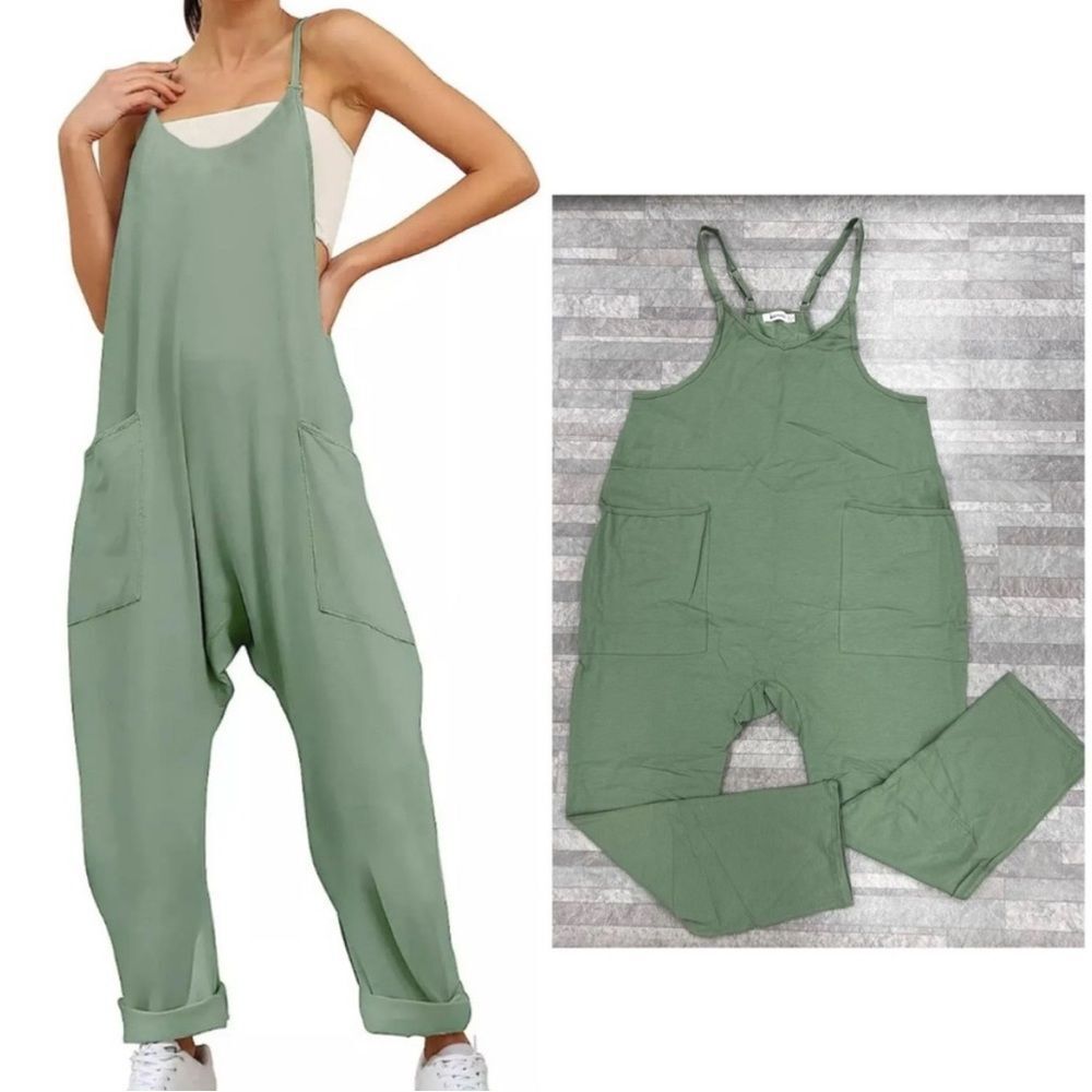New Causal V-Neck Sleeveless Harem
Overall Jumpsuit in Green